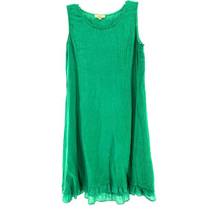 ALLEGRA MASETTI FIRENZE Emerald KELLY GREEN Linen ITALY Designer Dress WOMENS M